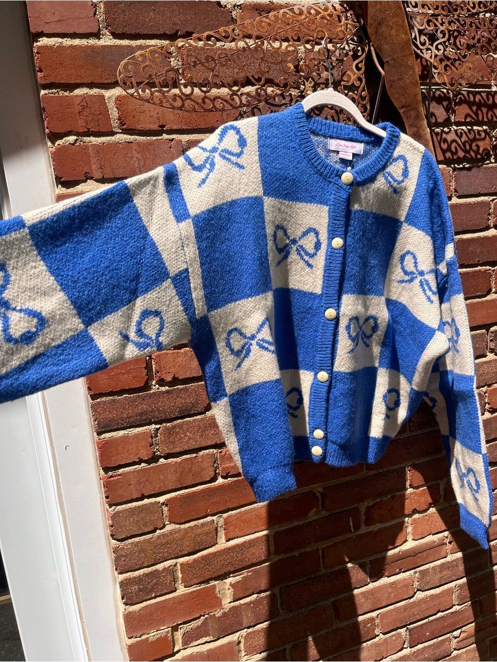 Lisa Says Gah Bow Check Lauda Cardi Sweater NWT - Picture 7 of 11